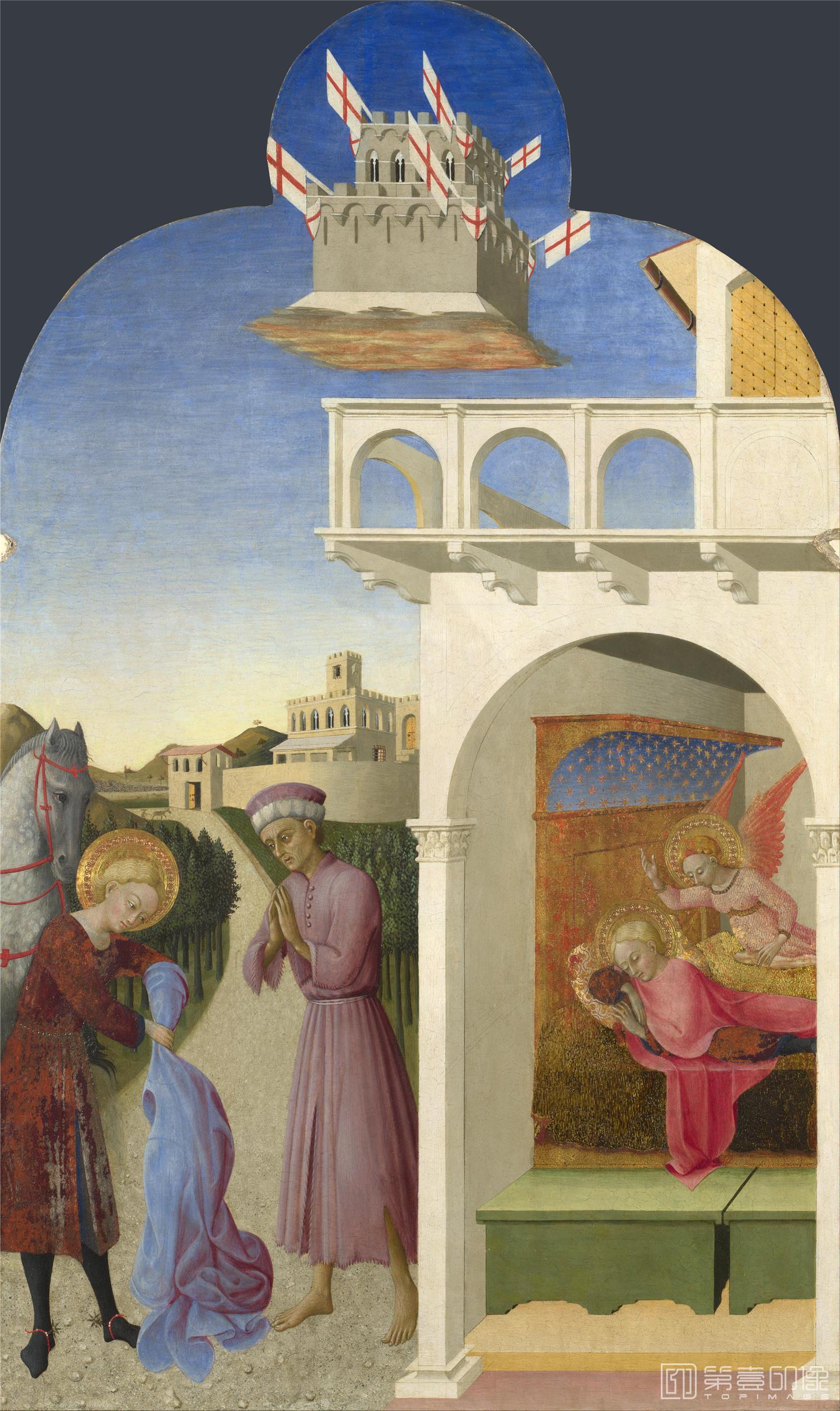 油画-大英博物馆藏画-Sassetta - Saint Francis and the Poor Knight, and Francis's Vision-2128